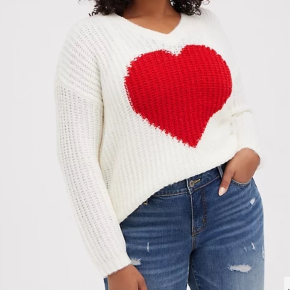torrid Sweaters - Torrid Heart Slouch Tunic Sweater Chunky Knit Ivory SZ 4X